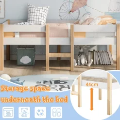 Okwish Lit cabane 90x200 cm - Lit enfant mi-hauteur avec protection antichute - Bois massif - Sans Matelas - Blanc Best