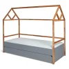Enfant Petits-Meubles Lit cabane 90x200 sommier et tiroir inclus Bellamy Lotta Gris