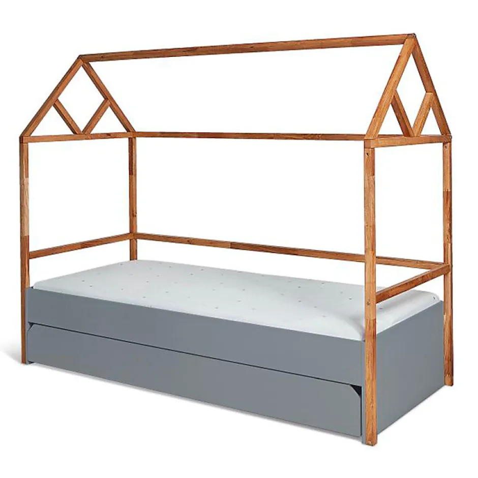Enfant Petits-Meubles Lit cabane 90x200 sommier et tiroir inclus Bellamy Lotta Gris