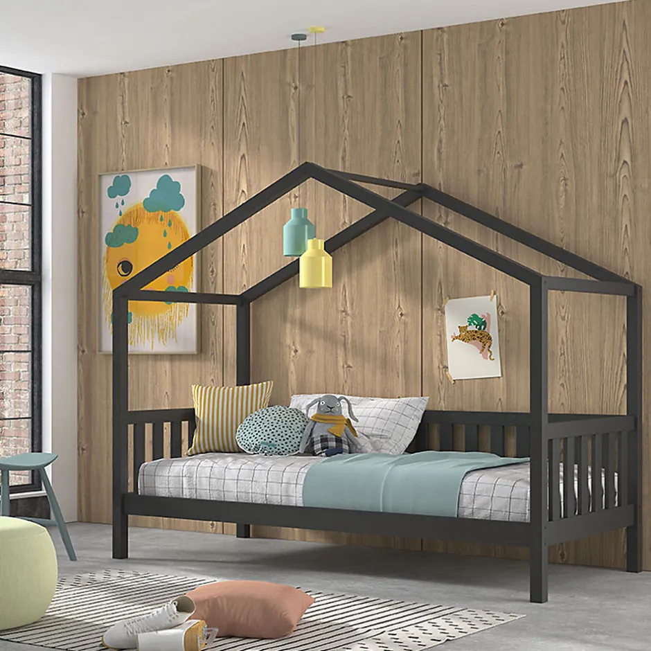 Enfant Petits-Meubles Lit cabane 90x200 sommier inclus Vipack Dallas Anthracite