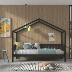 Enfant Petits-Meubles Lit cabane 90x200 sommier inclus Vipack Dallas Anthracite
