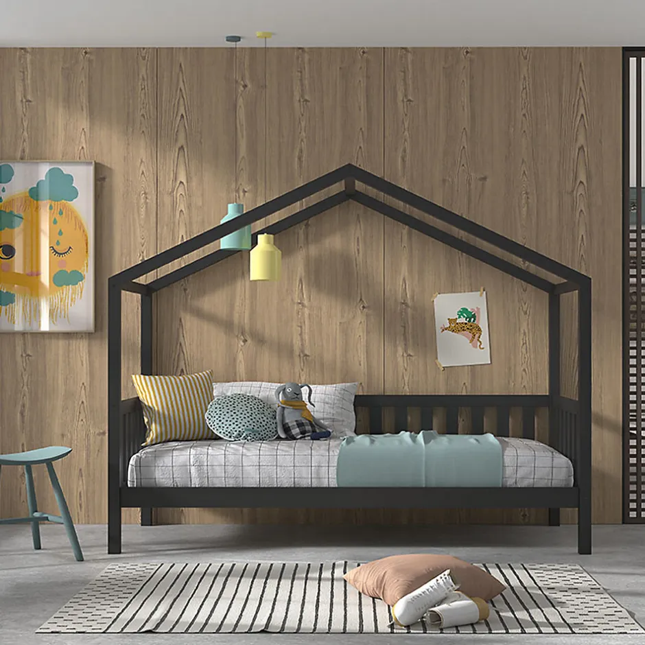Enfant Petits-Meubles Lit cabane 90x200 sommier inclus Vipack Dallas Anthracite