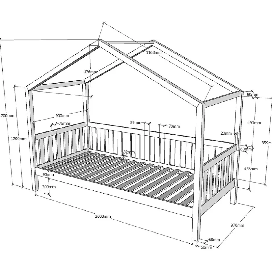 Enfant Petits-Meubles Lit cabane 90x200 sommier inclus Vipack Dallas Anthracite
