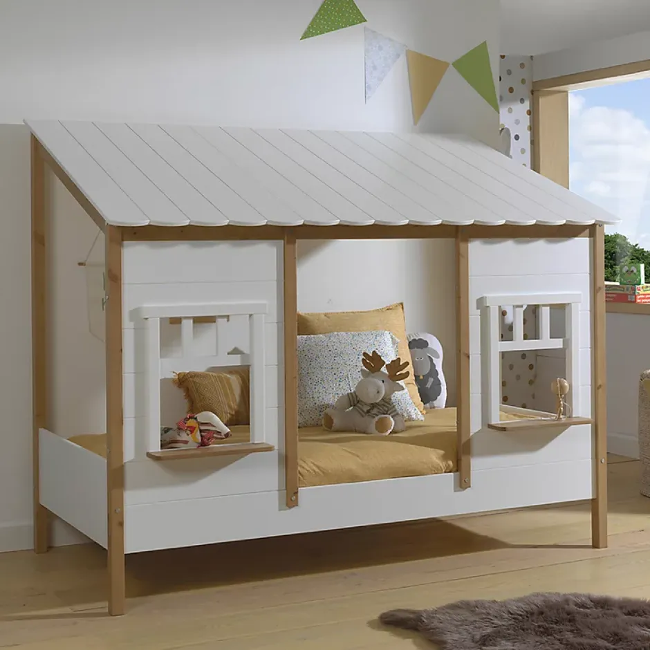 Petits-Meubles Lit cabane 90x200 sommier inclus Vipack Housebed Blanc et bois Online