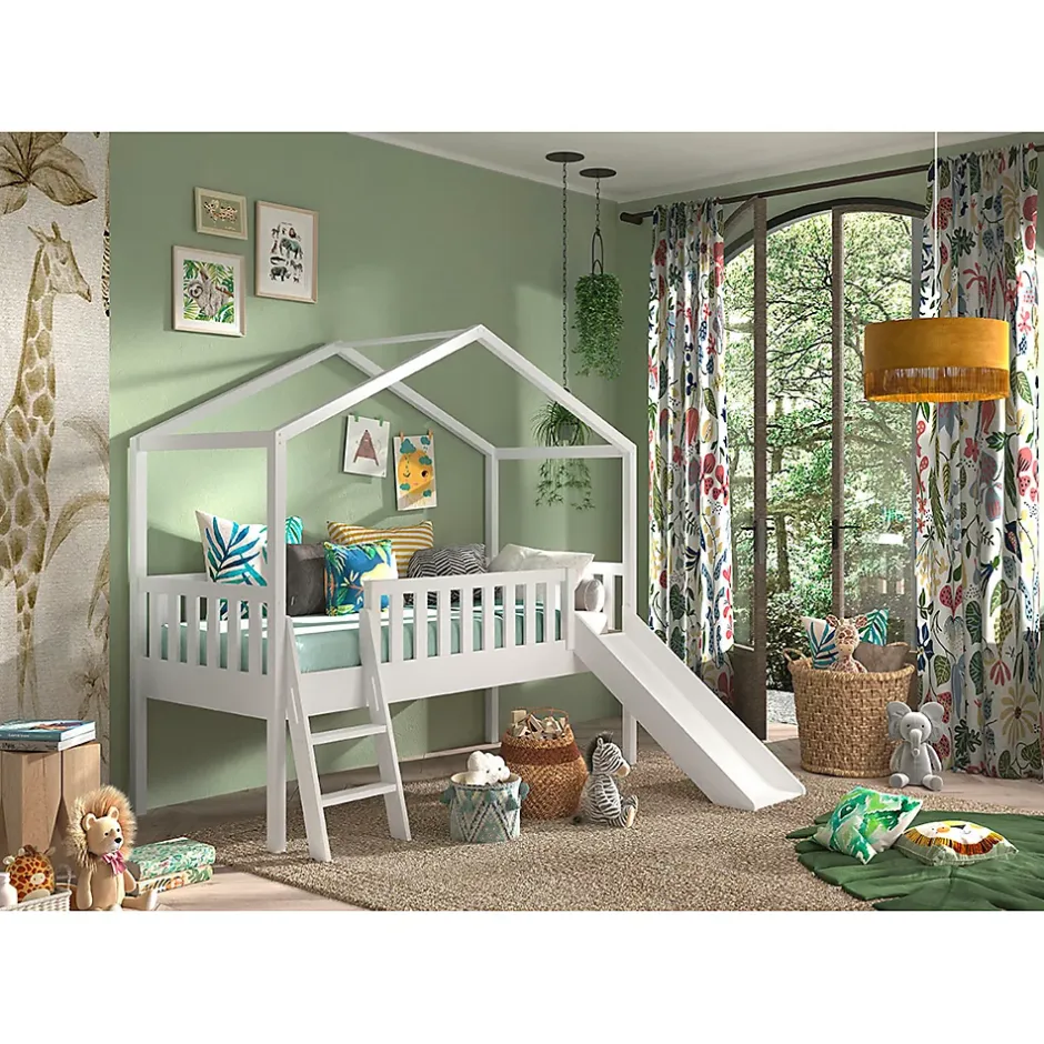 Petits-Meubles Lit cabane 90x200 toboggan sommier inclus Vipack Dallas Blanc New
