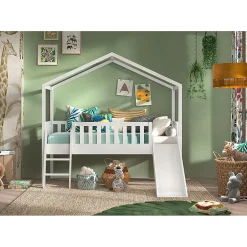 Petits-Meubles Lit cabane 90x200 toboggan sommier inclus Vipack Dallas Blanc New