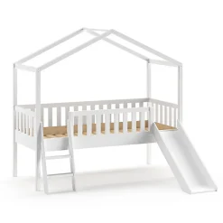 Petits-Meubles Lit cabane 90x200 toboggan sommier inclus Vipack Dallas Blanc New