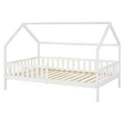 [En.Casa] Lit cabane Ydre bois de pin 120 x 200 cm blanc en.casa Clearance