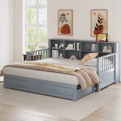 Redom Lit canapé extensible bois massif 90 180 par 190 cm rangement prise deux tiroirs sommier multifonction pin gris 1 Outlet