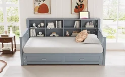 Redom Lit canapé extensible bois massif 90 180 par 190 cm rangement prise deux tiroirs sommier multifonction pin gris 1 Outlet