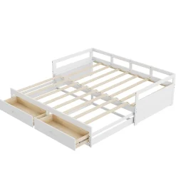 Redom Lit canapé extensible quatre vingt dix cent quatre vingt par deux cents bois de pin avec tiroirs sommier rangement blanc Hot
