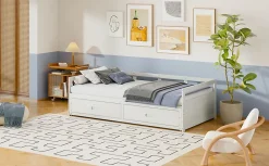 Redom Lit canapé extensible quatre vingt dix cent quatre vingt par deux cents bois de pin avec tiroirs sommier rangement blanc Hot