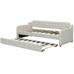 Enfant Fortuna lai Lit Canapé 90x200cm, Avec Lit Escamotable, USB, Beige