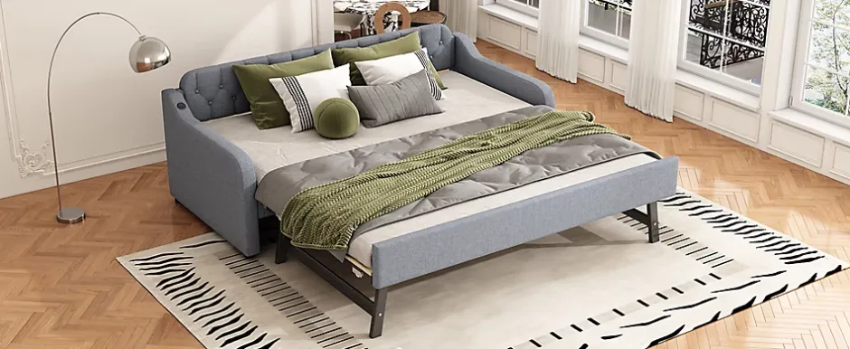 Fortuna lai Lit Canapé 90x200cm, Avec Lit Escamotable, USB, Gris Online