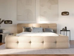 Vente-unique Lit capitonné 160 x 200 cm - Tissu chiné - Beige - LERUCO New