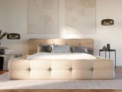 Vente-unique Lit capitonné 160 x 200 cm - Tissu chiné - Beige - LERUCO New