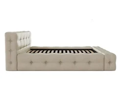 Vente-unique Lit capitonné 160 x 200 cm - Tissu chiné - Beige - LERUCO New