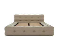 Vente-unique Lit capitonné 140 x 190 cm - Tissu chiné - Beige + Sommier + Matelas - LERUCO New