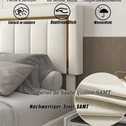 Fortuna lai Lit capitonné, 160 x 200 cm, avec tête de lit et espace de rangement, en velours beige Discount