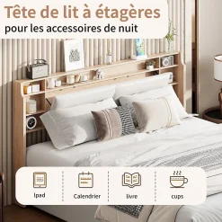 Fortuna lai Lit capitonné, 160 x 200 cm, avec fonction de charge USB de type C, éclairage LED et 4 tiroirs, sommier à lattes en bois Discount