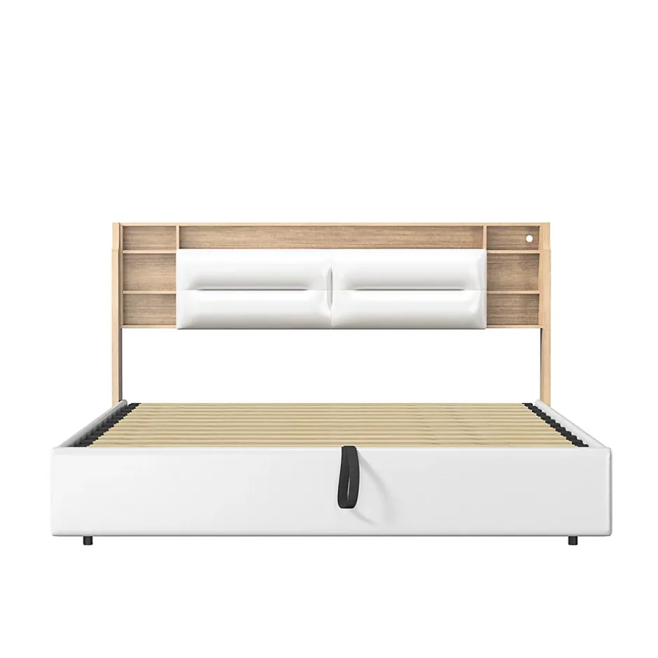 Fortuna lai Lit capitonné, 160 x 200 cm, avec fonction de charge USB de type C, éclairage LED et 4 tiroirs, sommier à lattes en bois Discount