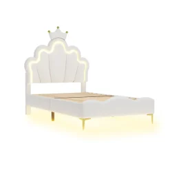 Simple Life Lit Capitonné 90 X 200 Cm,en Forme De Couronne,en Cuir Pu,lit LED Avec Sommier à Lattes,blanc Sale