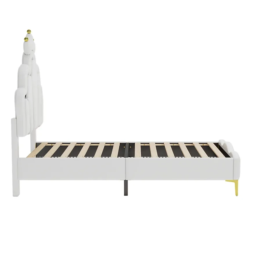 Simple Life Lit Capitonné 90 X 200 Cm,en Forme De Couronne,en Cuir Pu,lit LED Avec Sommier à Lattes,blanc Sale