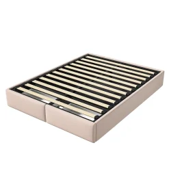 ProximaX Lit capitonné 140 x 200cm, lit plateforme, lit capitonné sans tête de lit, avec rangement hydraulique et 2 tiroirs, beige Best