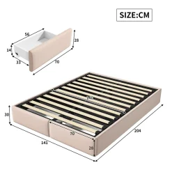 ProximaX Lit capitonné 140 x 200cm, lit plateforme, lit capitonné sans tête de lit, avec rangement hydraulique et 2 tiroirs, beige Best