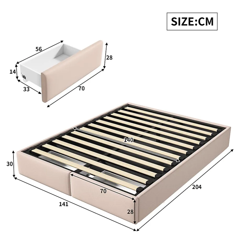 ProximaX Lit capitonné 140 x 200cm, lit plateforme, lit capitonné sans tête de lit, avec rangement hydraulique et 2 tiroirs, beige Best