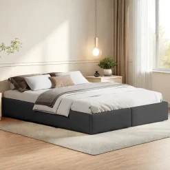 ProximaX Lit capitonné 140 x 200cm, lit plateforme, lit capitonné sans tête de lit, avec rangement hydraulique et 2 tiroirs, gris Sale