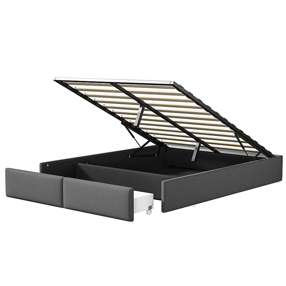 ProximaX Lit capitonné 140 x 200cm, lit plateforme, lit capitonné sans tête de lit, avec rangement hydraulique et 2 tiroirs, gris Sale