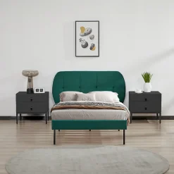 [En.Casa] Lit capitonné Porvoo 90 x 200 cm vert foncé en.casa