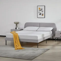 [En.Casa] Lit capitonné Porvoo 140 x 200 cm gris en.casa