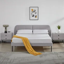 [En.Casa] Lit capitonné Porvoo 140 x 200 cm gris en.casa