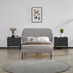 [En.Casa] Lit capitonné Porvoo 90 x 200 cm gris en.casa