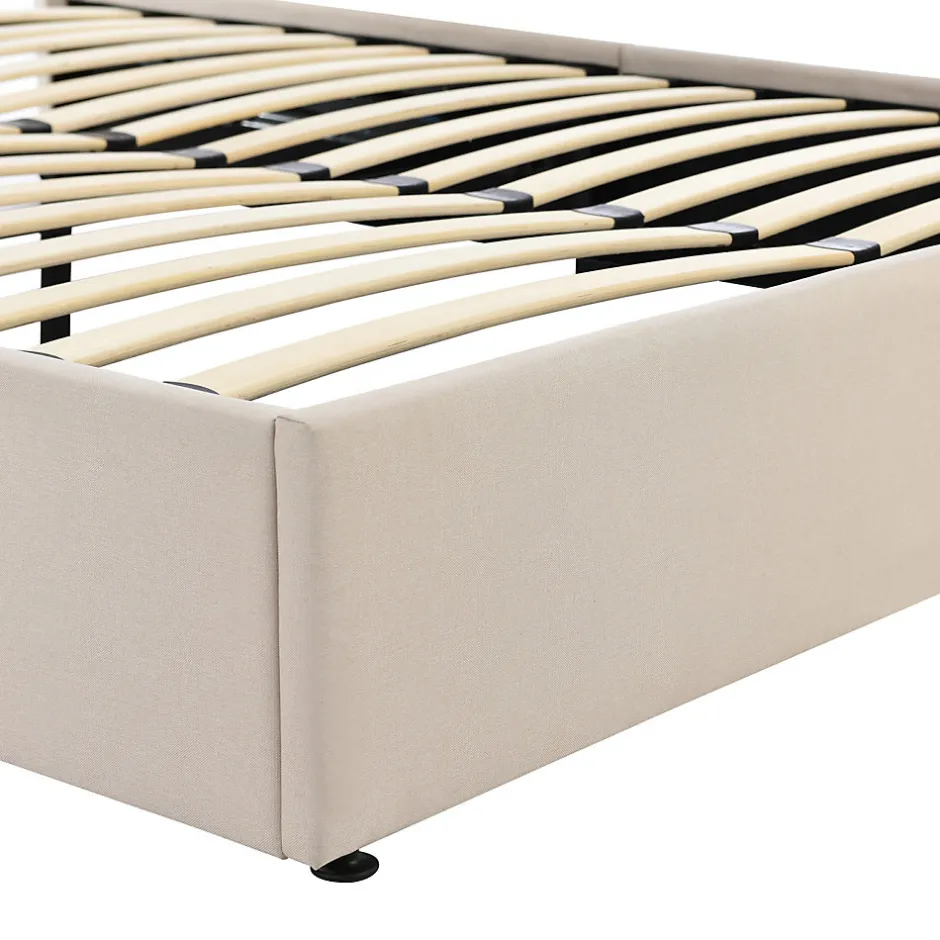 Fortuna lai Lit capitonné,160 x 200 cm, avec sommier à lattes hydraulique, avec espace de rangement,beige