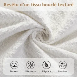ModernLuxe Lit capitonné 140x190 cm - Tête de lit à oreilles - Pieds en bois d'hévéa - Sommier à lattes - Tissu bouclé - Blanc(sans matelas)