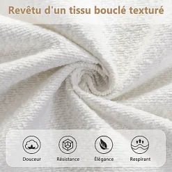 ModernLuxe Lit capitonné 140x190 cm - Tête de lit à oreilles - Pieds en bois d'hévéa - Sommier à lattes - Tissu bouclé - Blanc(sans matelas)