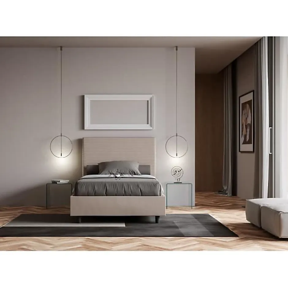 Ityhome Lit capitonné 120x190 simili cuir gris tourterelle Focus sans sommier New