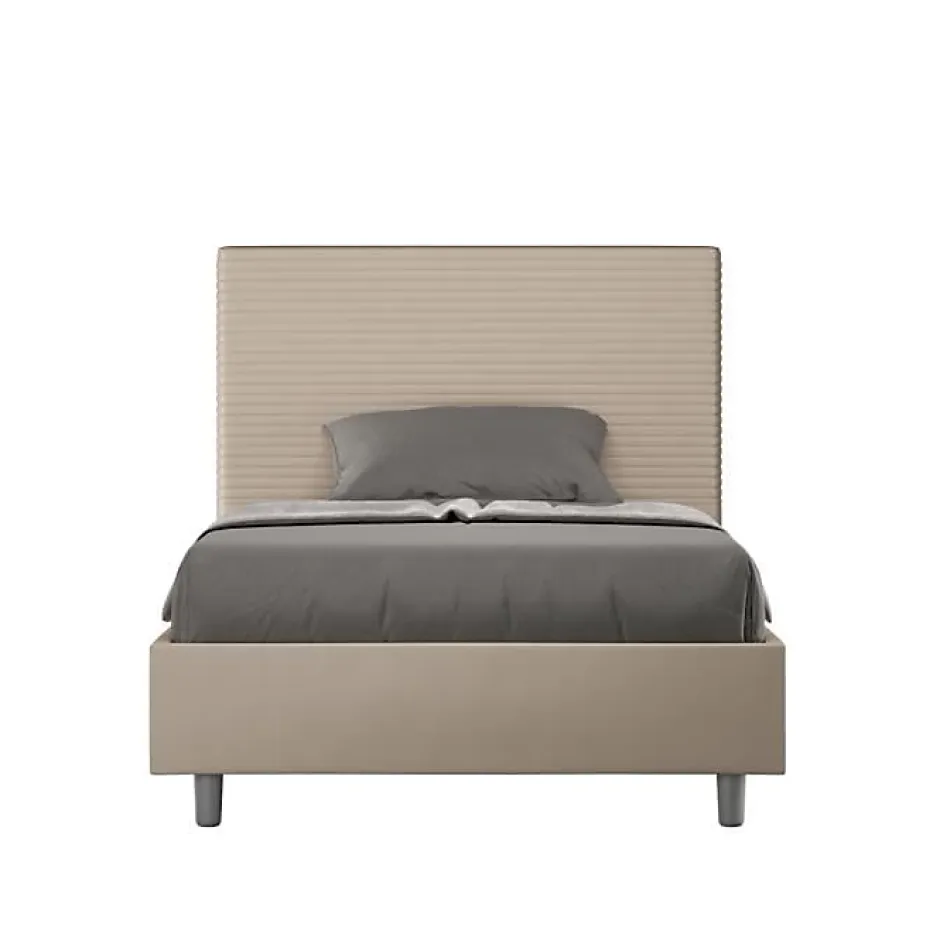 Ityhome Lit capitonné 120x190 simili cuir gris tourterelle Focus sans sommier New