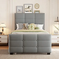ModernLuxe Lit capitonné 90x190cm - lit gigogne - velours - gris (matelas non inclus) Sale