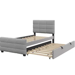 ModernLuxe Lit capitonné 90x190cm - lit gigogne - velours - gris (matelas non inclus) Sale