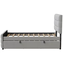ModernLuxe Lit capitonné 90x190cm - lit gigogne - velours - gris (matelas non inclus) Sale