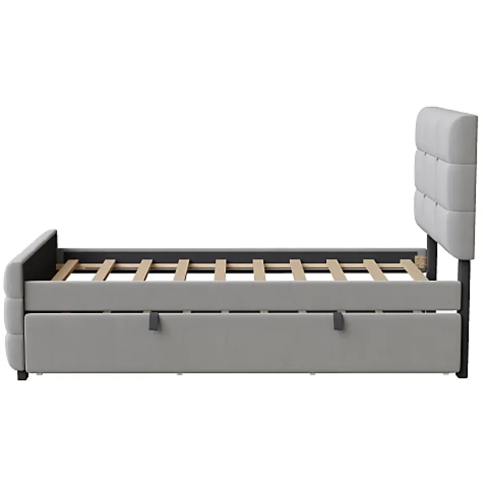 ModernLuxe Lit capitonné 90x190cm - lit gigogne - velours - gris (matelas non inclus) Sale