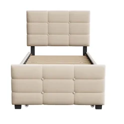 ModernLuxe Lit capitonné 90x190cm - lit gigogne - velours - beige (matelas non inclus) Best