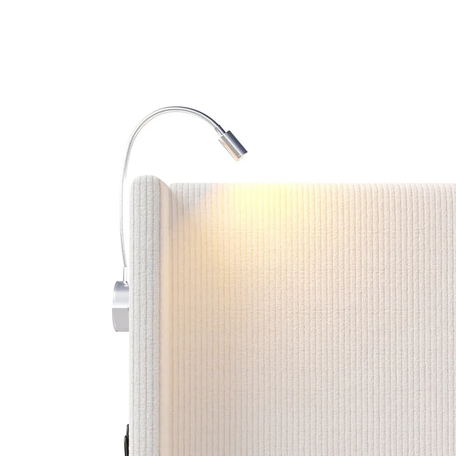 ProximaX Lit capitonné 140x200cm avec une lampe de lecture , Lit Coffre avec Espace de Rangement, Sommier à Lattes, velours côtelé, Beige