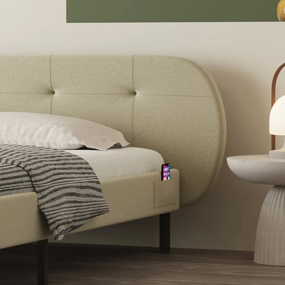 Concept Usine Lit capitonné 160x200cm beige avec tête de lit et sommier - TULSA