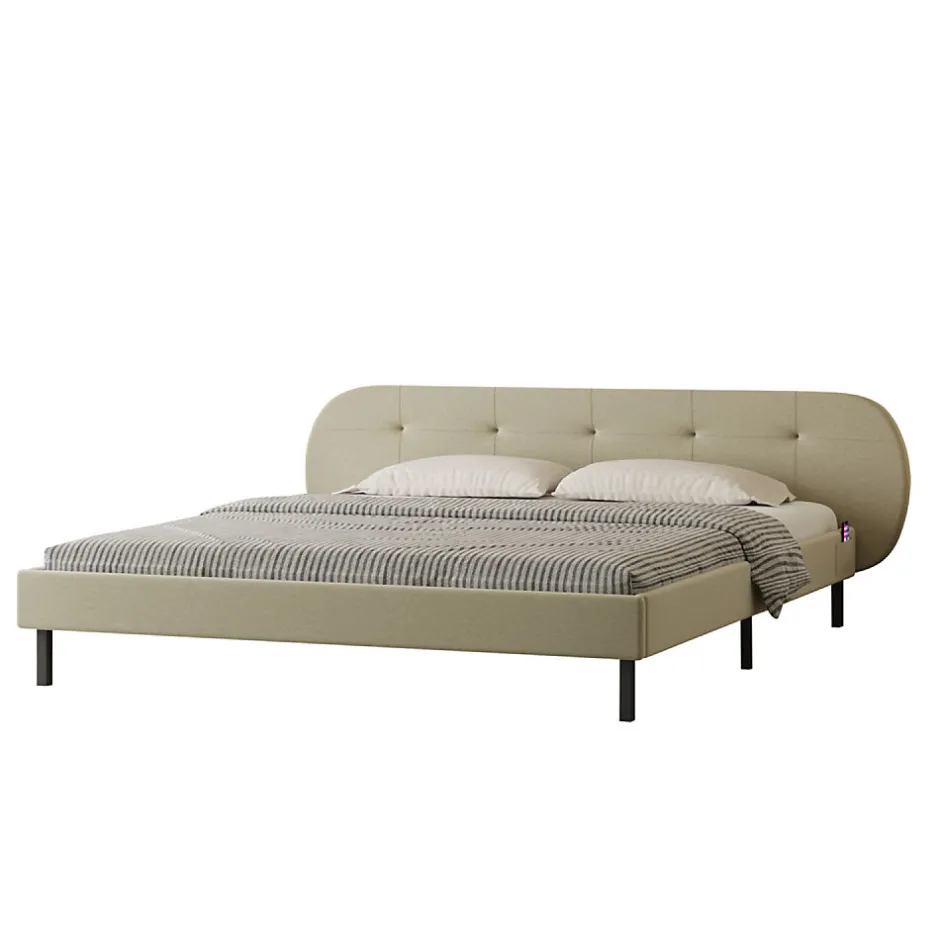 Concept Usine Lit capitonné 160x200cm beige avec tête de lit et sommier - TULSA