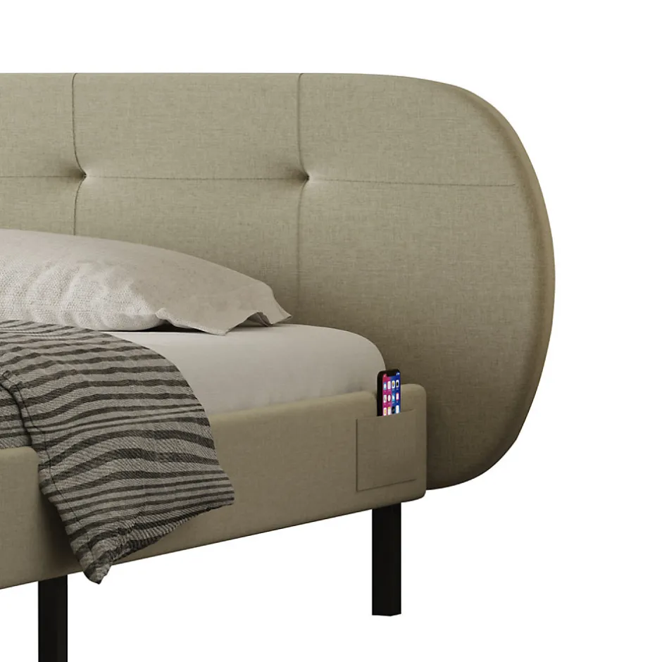 Concept Usine Lit capitonné 160x200cm beige avec tête de lit et sommier - TULSA